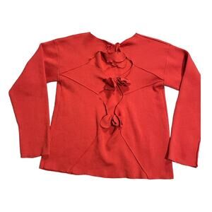 Poof Tie Back Sweater Women's Size Large Long Sleeve Red W883-M